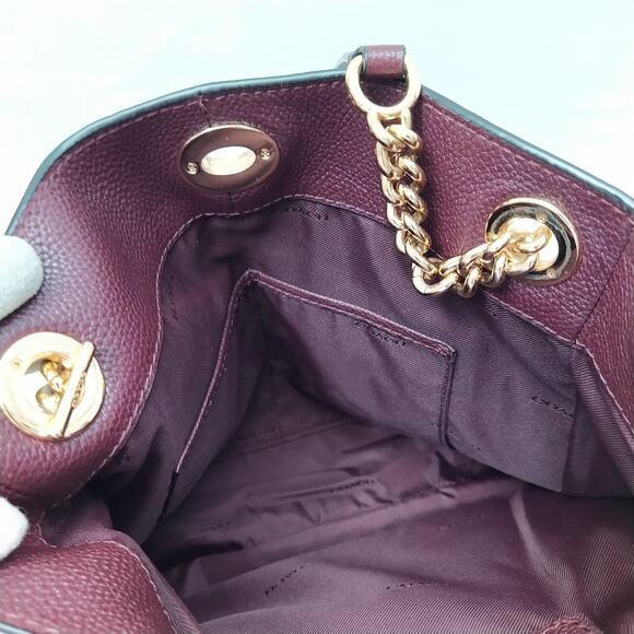 Coach Edie Purple Pebbled Leather Turnlock Chain Strap Shoulder Bag - Picture 11 of 16